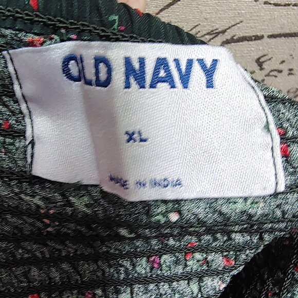 Old Navy Milkmaid Top XL Dark Foral Smocked Long Sleeve Peplum Peasant Boho Fall - Picture 5 of 7